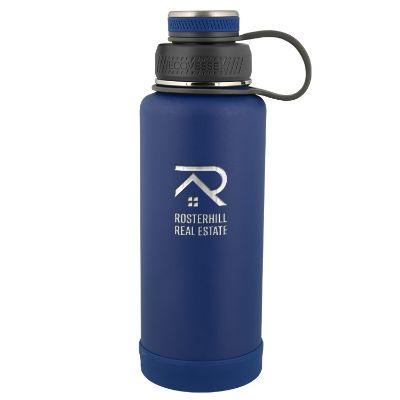 Stainless nightfall navy bottle with engraved imprint.