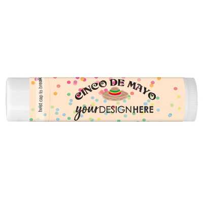 White background Cinco De Mayo lip balm with a personalized imprint.