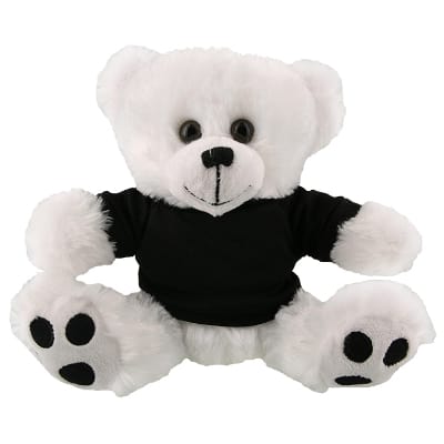 Plush and cotton white bear with black shirt blank.