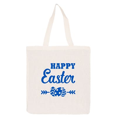 Navy blue cotton tote bag with customized design and self-fabric handles.