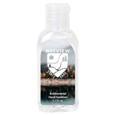Clear 1.7 ounce hand sanitizer personalized with your logo.