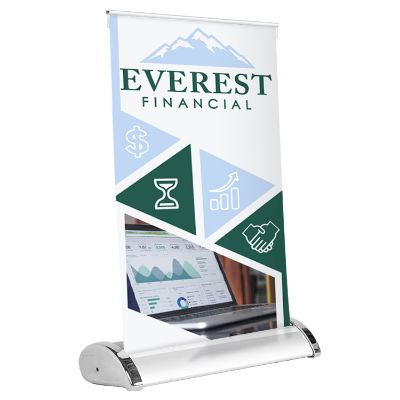 Custom polyester letter size table top custom banner with retractable banner stand.