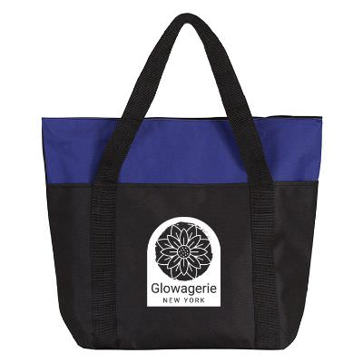 Polycanvas green and black heavy duty business tote with imprint.