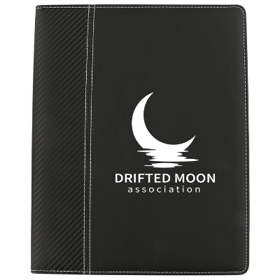 PVC black accented padfolio with personalized logo.