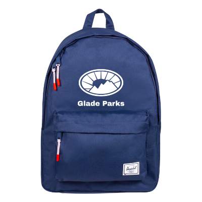 Polycanvas blue backpack with personalized logo.