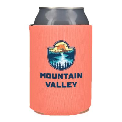 Closeout foam can cooler with custom full-color logo.