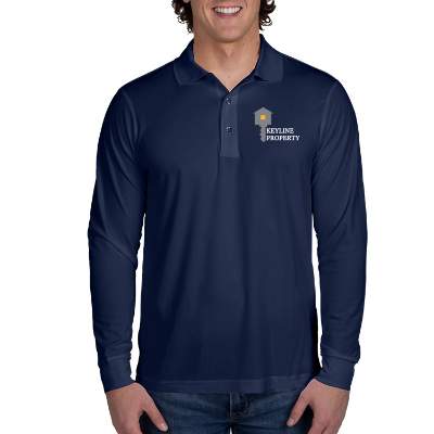 Full color navy performance long-sleeve polo