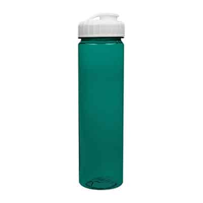 Plastic aqua water bottle blank with flip top lid in 24 ounces.