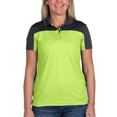 Blank safety yellow with carbon ladies' performance polo