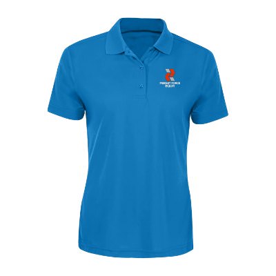 Pacific blue ladie's polo with custom embroidered logo.