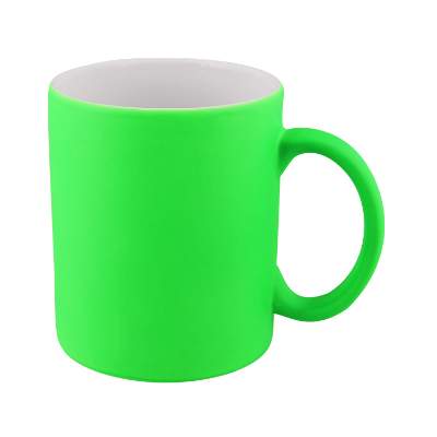 Ceramic neon yellow coffee mug with c-handle blank in 11 ounces.