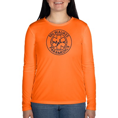 Custom safety orange long sleeve t-shirt.