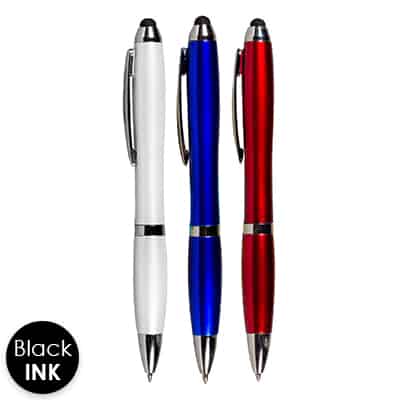 Blank metallic colored stylus pens.