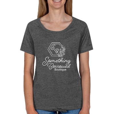Dark graphite custom womens short sleeve t-shirt with logo.