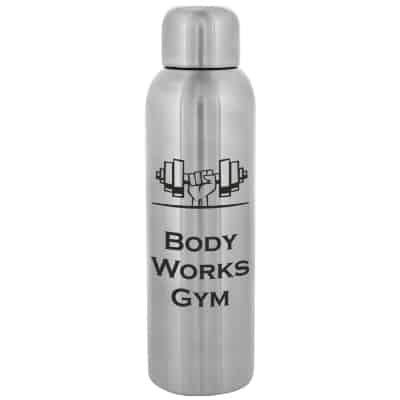 Stainless steel water bottle with custom logo in 28 ounces.