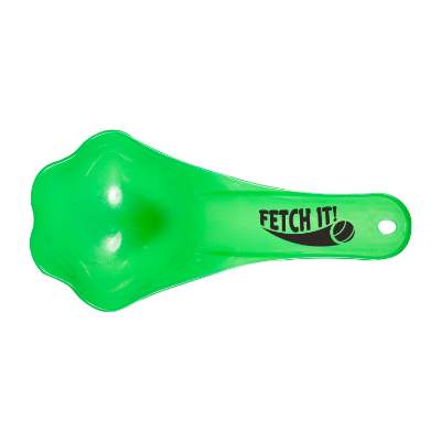 Green food scoop with logo