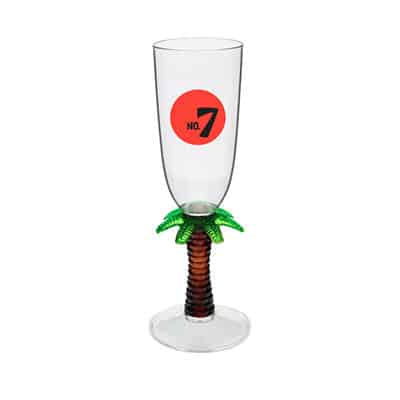 Acrylic palm tree champagne glass with custom full-color imprint in 7 ounces.