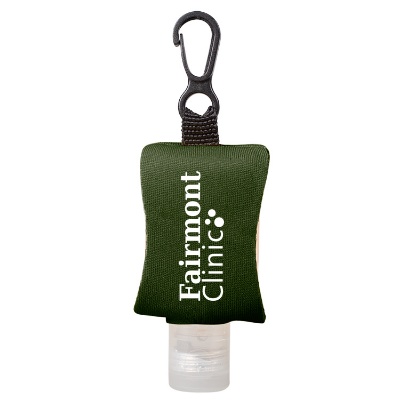 Green .5 ounce hand sanitizer case with a personalized logo.