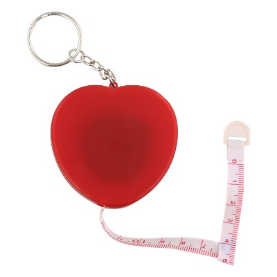 Metal, plastic and vinyl red heart tape measure keychain blank.