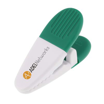 Plastic white with green grip allicator magnet chip clip with customized full color print.