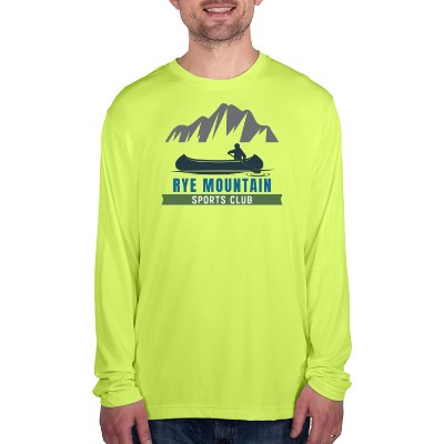 Personalized full color imprint on lime green long sleeve tee.