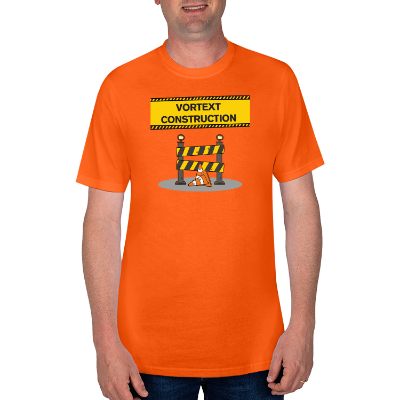 Personalized safety orange tee with full color logo.