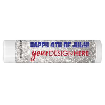 Blue Fourth of July background lip balm with a personalized imprint.