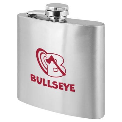 Silver flask with custom logo in 6 ounces.