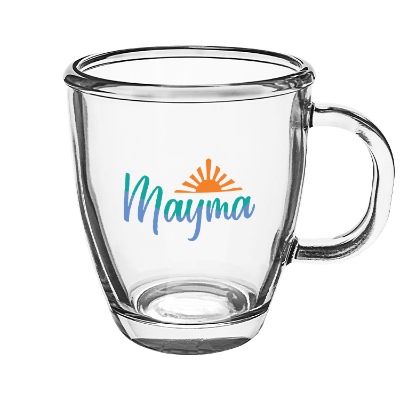 Clear coffee mug with full color logo.