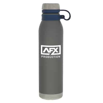 Metal charcoal gray water bottle with custom logo in 25 ounces.