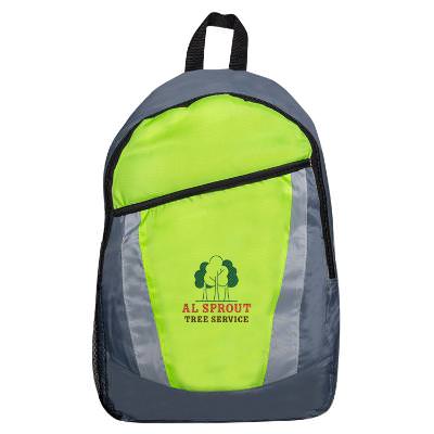 Lime green backpack with embroidered logo.
