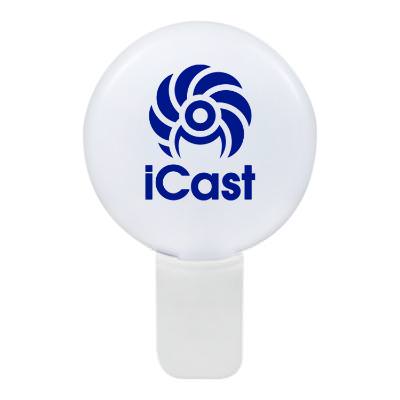 White plastic selfie light branded with your logo.