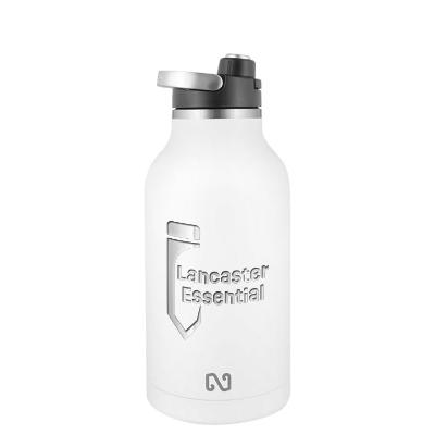 Stainless white water bottle with custom engraved imprint in 64 oz.