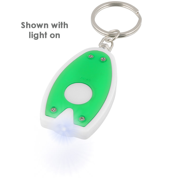 Plastic nifty extra bright LED keychain.