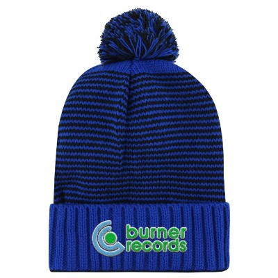 Promotional royal blue with black beanie with pom.