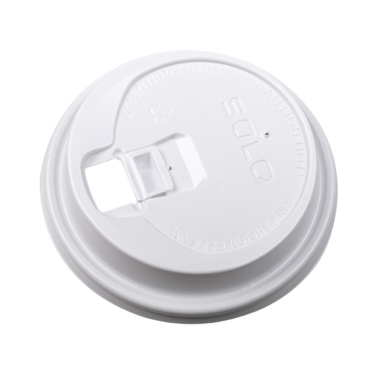 Plastic white recloseable sipper lid for paper cups.