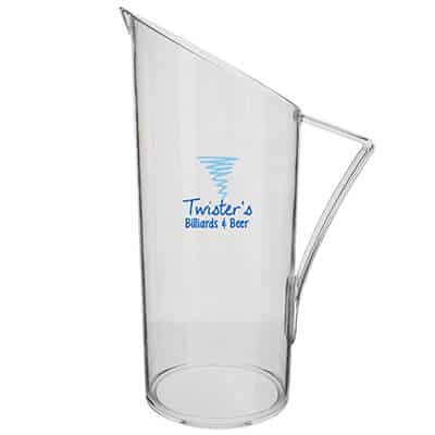 Acrylic clear beer pitcher with custom full-color logo in 64 ounces.