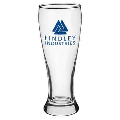 Glass clear pilsner glass with custom imprint in 20 ounces.