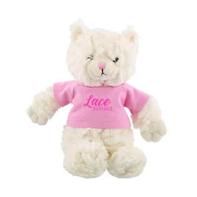 Plush and cotton pink cuddly bunch cat with logo.
