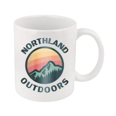 Ceramic white coffee mug with full-color imprint and c-handle in 11 ounces.