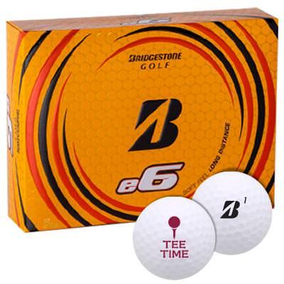 Bridgestone E6 golf ball with custom promotional imprint.