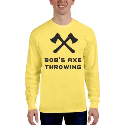 Customized yellow long sleeve cotton t-shirt with logo.