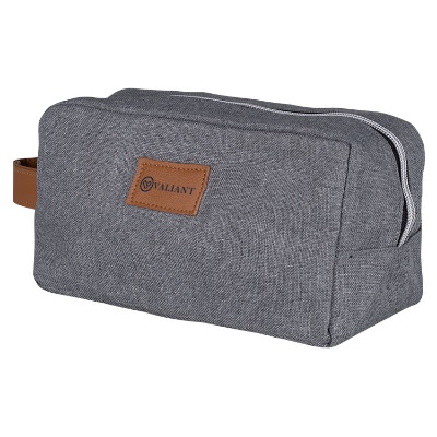Polyester gray heathered travel bag with logo.