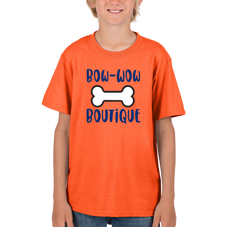 Youth safety orange personalized full color short sleeve shirt.