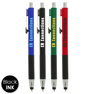 Personalized colored pen with chrome accents.