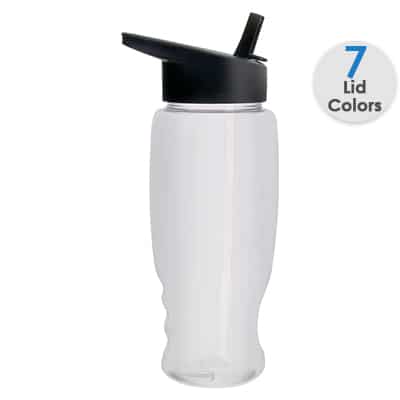 Plastic translucent clear water bottle blank and flip straw lid in 27 ounces.