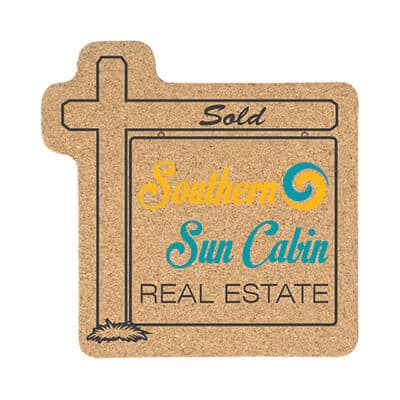 5 inch cork real estate coaster with full color promotional.