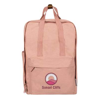 Cotton canvas pink backpack with embroidered logo.