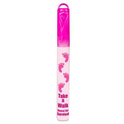 Plastic .33 ounce awareness citrus sanitizer spray pen with a full color imprint.