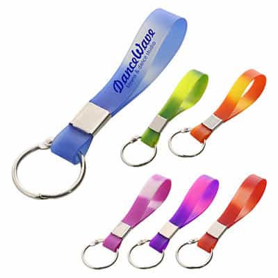Thermoplastic elastomers blue to white color changing keychain custom imprint.